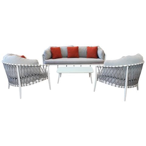 Bachata - Salotto Con Struttura In Alluminio Verniciato Taupe O Bianca, Rivestimento In Corda In Pvc - Foto 1