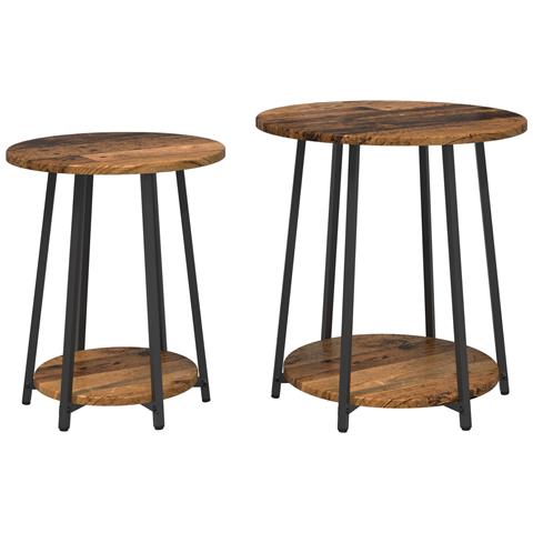 Set di 2 Tavolini in Legno Vecchio, Legno Ingegnerizzato e Metallo - Foto 1
