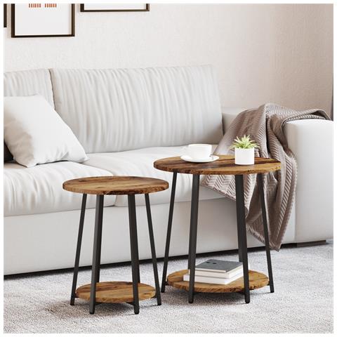 Set di 2 Tavolini in Legno Vecchio, Legno Ingegnerizzato e Metallo - Foto 2