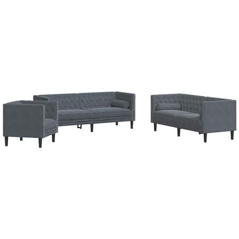Set di divani 3 pcs Grigio scuro Velluto - Foto 1