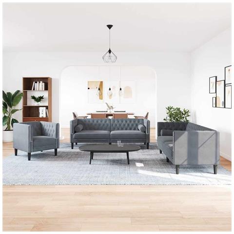 Set di divani 3 pcs Grigio scuro Velluto - Foto 2