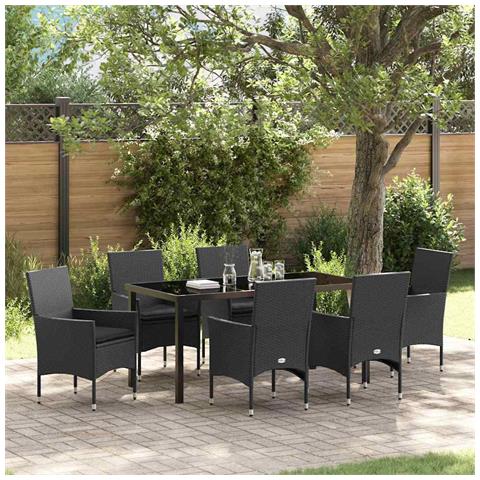 Set da Pranzo per Giardino con cuscino 7 pcs Nero Poly Rattan - Foto 2