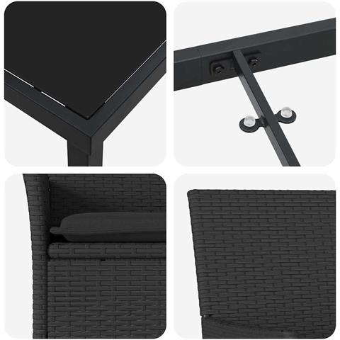 Set da Pranzo per Giardino con cuscino 7 pcs Nero Poly Rattan - Foto 9