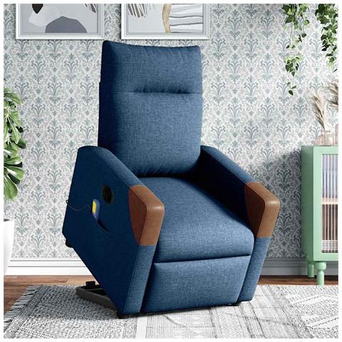 Poltrona Alzapersona Massaggi Elettrica Reclinabile Blu Tessuto - Foto 2