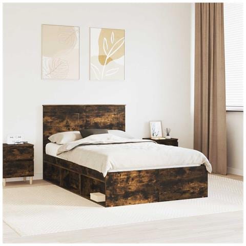 Struttura del letto Rovere fumé 120 x 190 cm Pino massello - Foto 2