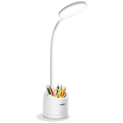 Lampada Da Scrivania A Led Senza Fili Con Portapenne E Supporto Per Telefono, Bianco - Foto 2