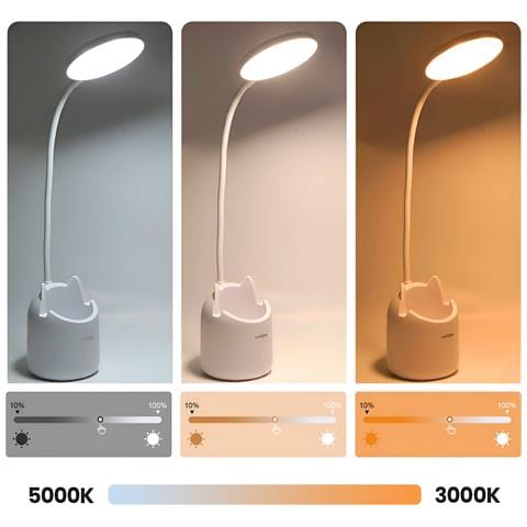 Lampada Da Scrivania A Led Senza Fili Con Portapenne E Supporto Per Telefono, Bianco - Foto 5