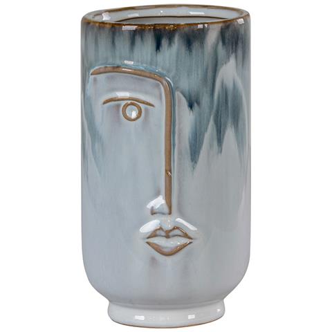 Vaso In Porcellana Bitonale Blu Con Volto In Rilievo, Ø9x17 Cm - Foto 1