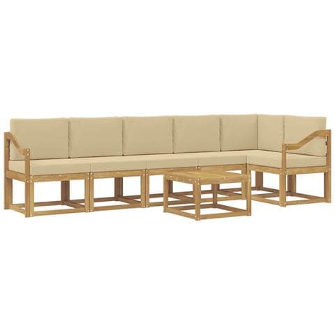 Set di divani da esterno 7 pcs Bianco e Beige Poliestere - Foto 1