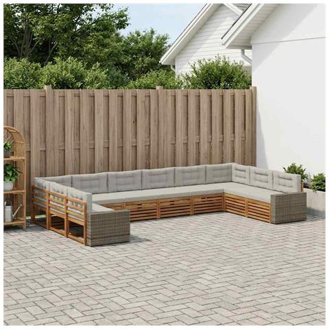 Set divani con cuscino 10 pcs Legno di Acacia Massello - Foto 2