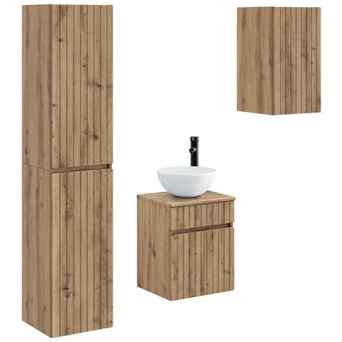 Set di mobili per il bagno 3 pz Rovere Artigianale - Foto 1