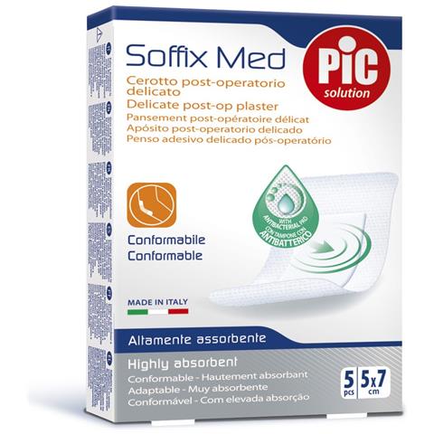 Cerotto Pic Soffix Med in Tnt con Tampone Centrale Assorbente Sterile Monouso 5X7 cm Antibatterico 5 Pezzi - Foto 1