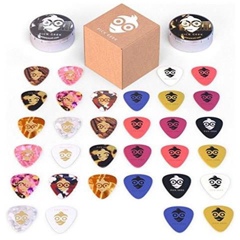 Scegli Geek Cube - 2 Set Di Guitar Picks Premium Per La Vostra Elettrica Acustica O Bass Guitar - Celluloide Delrin - X Pesante Pesante Media Light - In 2 Metal Pocket Scatole - Un Regalo Perfetto - Garantito - Foto 4