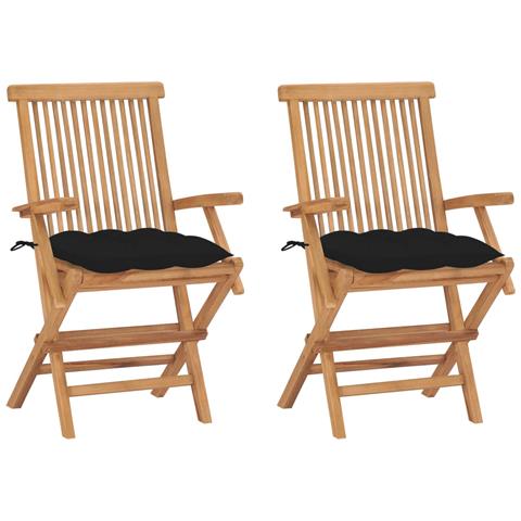 Sedie da Giardino con Cuscini Neri 2 pz in Massello di Teak - Foto 1
