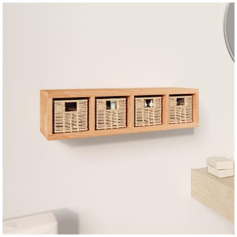 Scaffale A Muro Con Cestini 62x18x16 Cm Legno Massello Noce - Foto 6