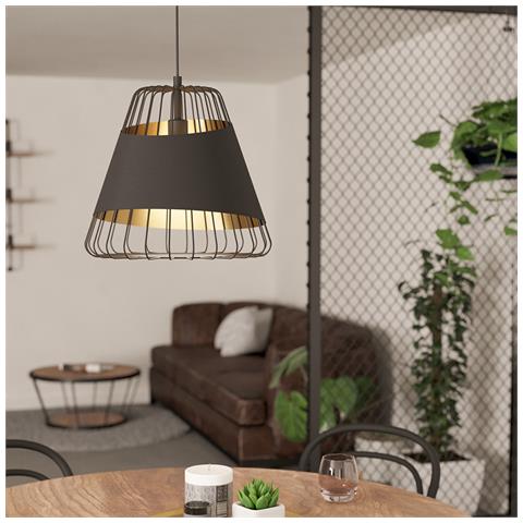 Lampadario Industrial Austell 1 Luce Acciaio Nero E Oro - Foto 2