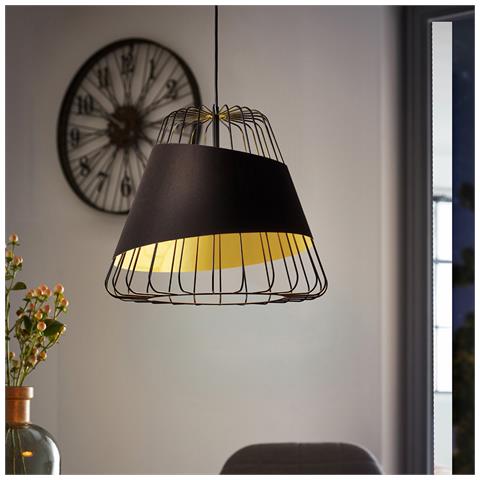 Lampadario Industrial Austell 1 Luce Acciaio Nero E Oro - Foto 4
