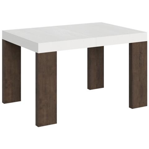Tavolo Allungabile 90x130/390 Cm Roxell Mix Piano Bianco Frassino - Gambe Noce - Bianco Frassino /quercia Natura - Foto 1