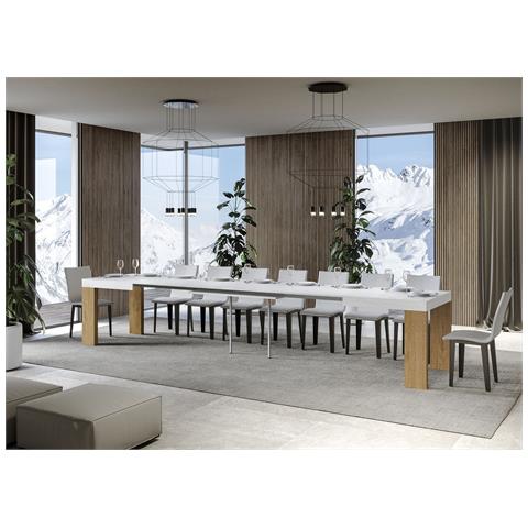 Tavolo Allungabile 90x130/390 Cm Roxell Mix Piano Bianco Frassino - Gambe Noce - Bianco Frassino /quercia Natura - Foto 6