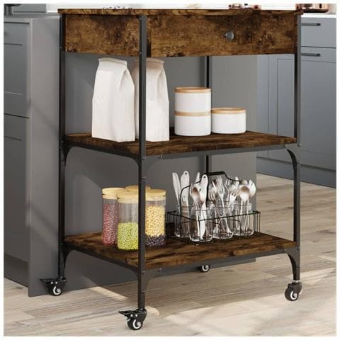 Carrello Da Cucina Rovere Fumo 60x48x89,5 Cm Legno Multistrato - Foto 1