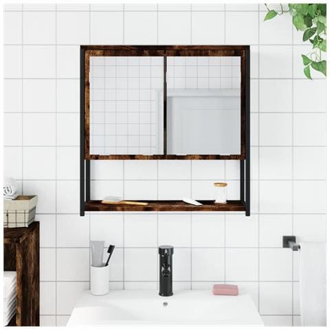 Mobile Bagno Specchio Rovere Fumo 60x16x60 Cm Legno Multistrato - Foto 3