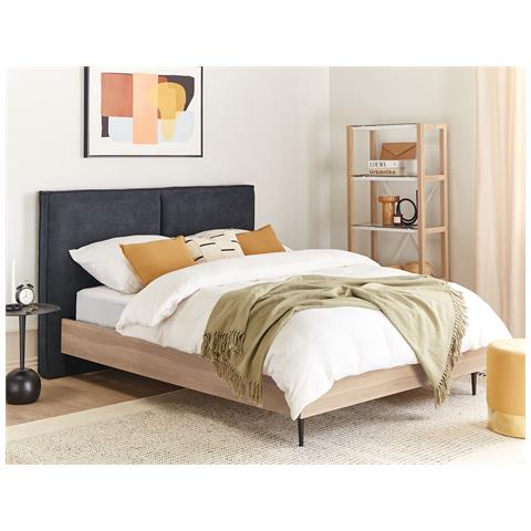 Letto Matrimoniale Grigio Scuro E Legno Chiaro 140 X 200 Cm Izernore - Foto 1