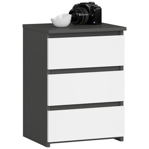 Comodino CL3, 3 cassetti, 40x35x57 cm, Colore Grigio Grafite e Bianco - Foto 1