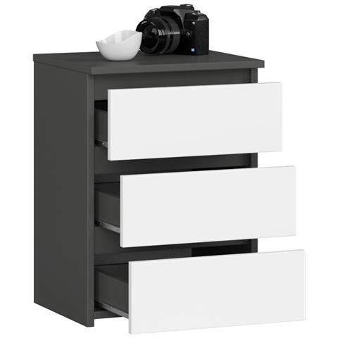 Comodino CL3, 3 cassetti, 40x35x57 cm, Colore Grigio Grafite e Bianco - Foto 2