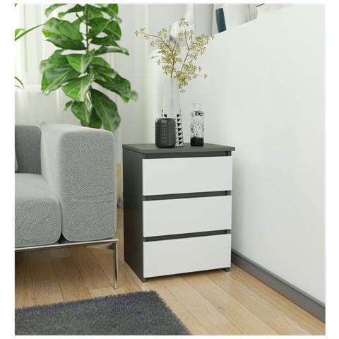 Comodino CL3, 3 cassetti, 40x35x57 cm, Colore Grigio Grafite e Bianco - Foto 5