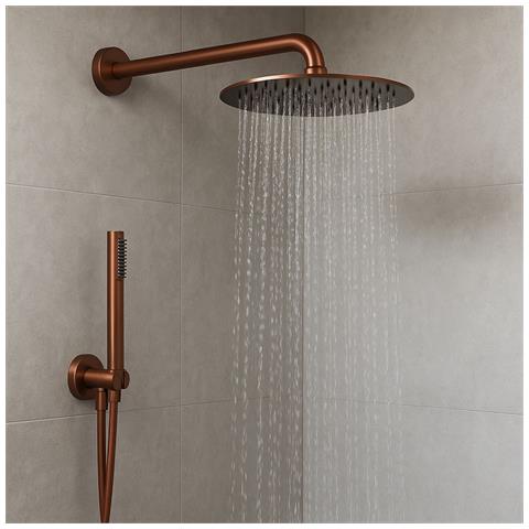 Set Per Doccia Soffione Tondo In Acciaio Inox 250 Millimetri *** Finitura- : Oro Rosa - Foto 2