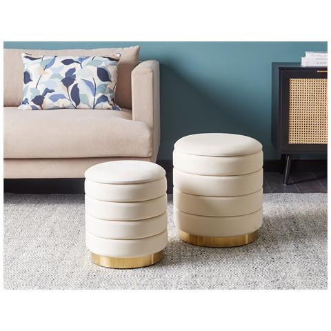 Set Di 2 Pouf Contenitore Garland Velluto Beige Chiaro - Foto 1