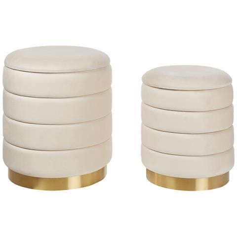 Set Di 2 Pouf Contenitore Garland Velluto Beige Chiaro - Foto 2