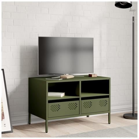 Mobile Tv Verde Oliva 68x39x43,5cm In Acciaio Laminato A Freddo - Foto 2
