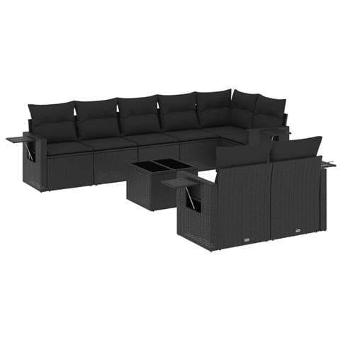 Set Divani Da Giardino 9 Pz Con Cuscini Nero In Polyrattan - Foto 2