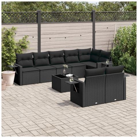 Set Divani Da Giardino 9 Pz Con Cuscini Nero In Polyrattan - Foto 1