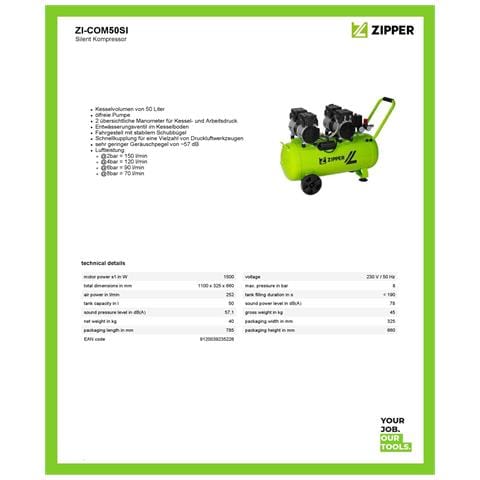 Compressore Aria Silenziato 50 Lt 8 Bar Zi-com50si - Foto 5