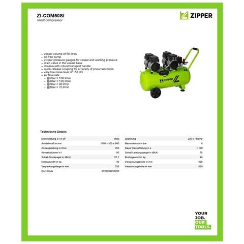Compressore Aria Silenziato 50 Lt 8 Bar Zi-com50si - Foto 1