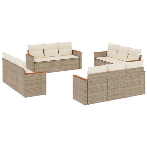 Set Divani Da Giardino 12 Pz Con Cuscini Beige In Polyrattan - Foto 2