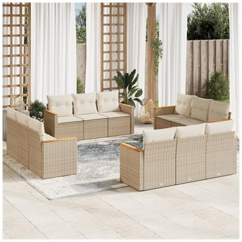 Set Divani Da Giardino 12 Pz Con Cuscini Beige In Polyrattan - Foto 1