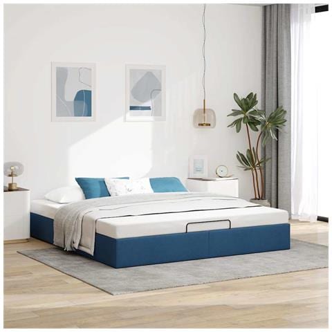 Struttura Letto Pouf Senza Materasso Blu 200x200 Cm In Tessuto - Foto 3