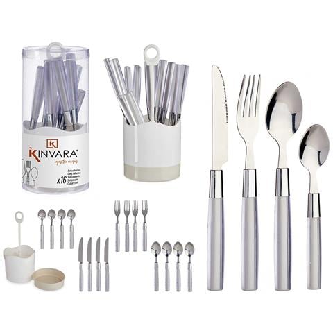 Set 16 Posate In Acciaio Inox Manico Ps Grigio 11x11x25 Cm. Grigio - Foto 2