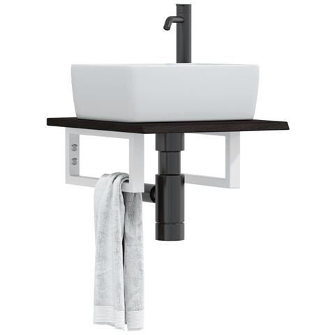 Ripiano A Parete Per Lavabo In Acciaio E Massello Di Rovere - Foto 8