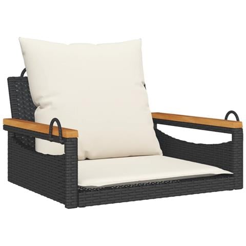 Panchina A Dondolo Con Cuscini Nera 63x62x40 Cm In Polyrattan - Foto 1