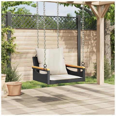 Panchina A Dondolo Con Cuscini Nera 63x62x40 Cm In Polyrattan - Foto 2
