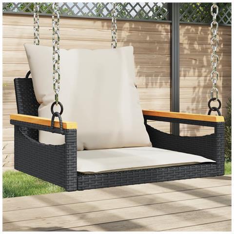 Panchina A Dondolo Con Cuscini Nera 63x62x40 Cm In Polyrattan - Foto 8