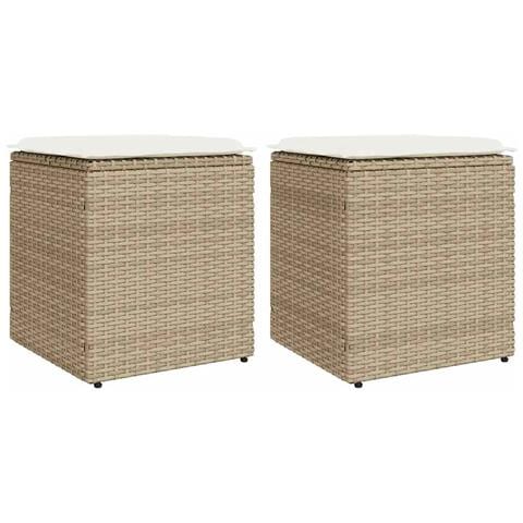 Sgabelli Giardino con Cuscini 4pz Beige 40x40x43 cm Polyrattan - Foto 1
