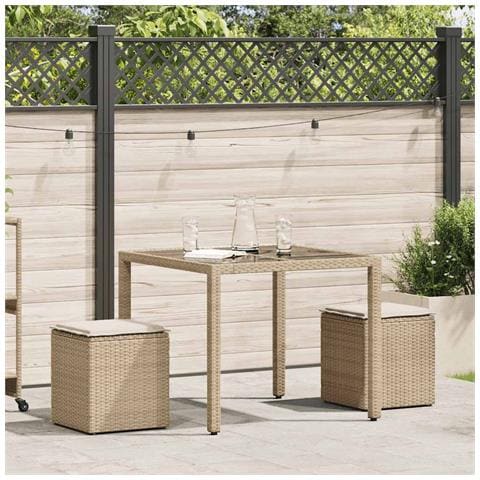 Sgabelli Giardino con Cuscini 4pz Beige 40x40x43 cm Polyrattan - Foto 2