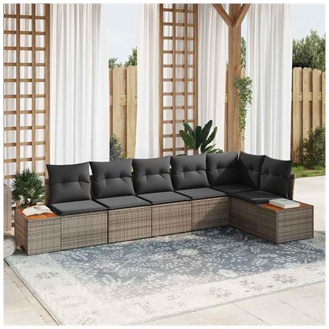 Set di Divani da Giardino da 6 Pezzi con Cuscini Grigio Polyrattan Acacia - Foto 2