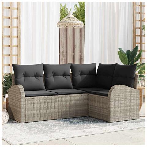 Set Divano da Giardino  4 Pezzi con Cuscini Grigio Chiaro Rattan Polietilene, Divano da Giardino  2 Posti con Ripostiglio e Cuscini Grigio Chiaro Rattan Polietilene - Foto 2