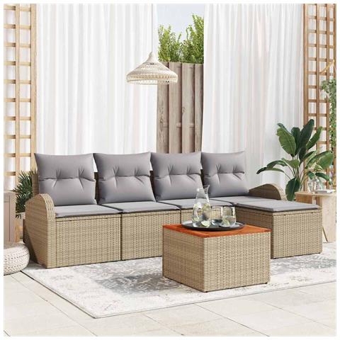 Set Divano da Giardino 6 Pezzi con Cuscini Beige Rattan Polietilene Acacia - Foto 2